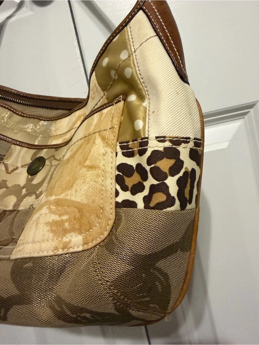 Coach Ergo Patchwork Leather Canvas Suede Hobo in Earth Tone Brown Color